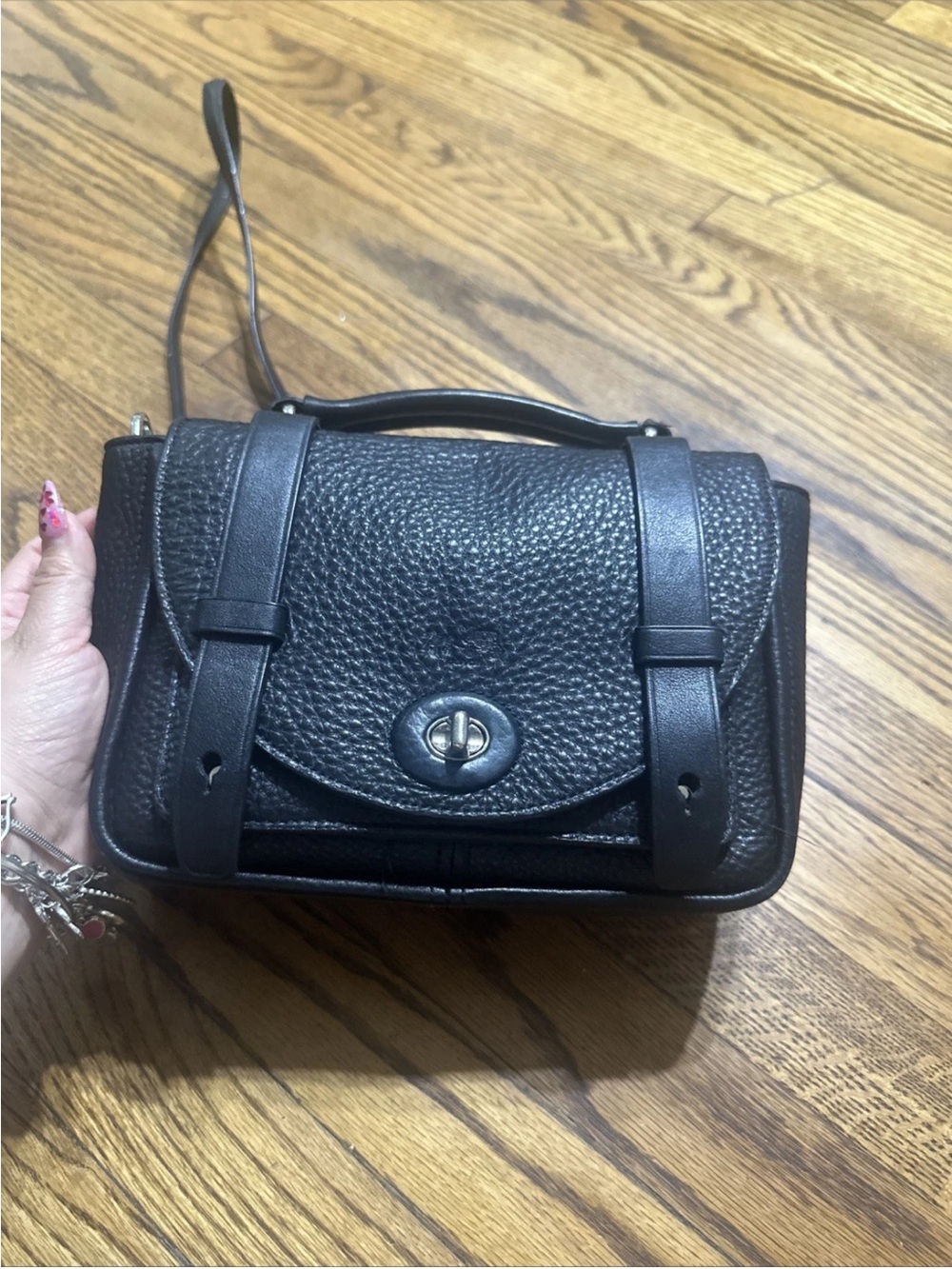 Coach Bleecker Mini Brooklyn Messenger Bag in black pebbled leather
